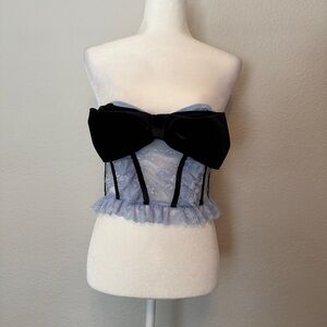 Urban Outfitters Out From Under Elegant Black and Blue Bow Lace Bustier Size M